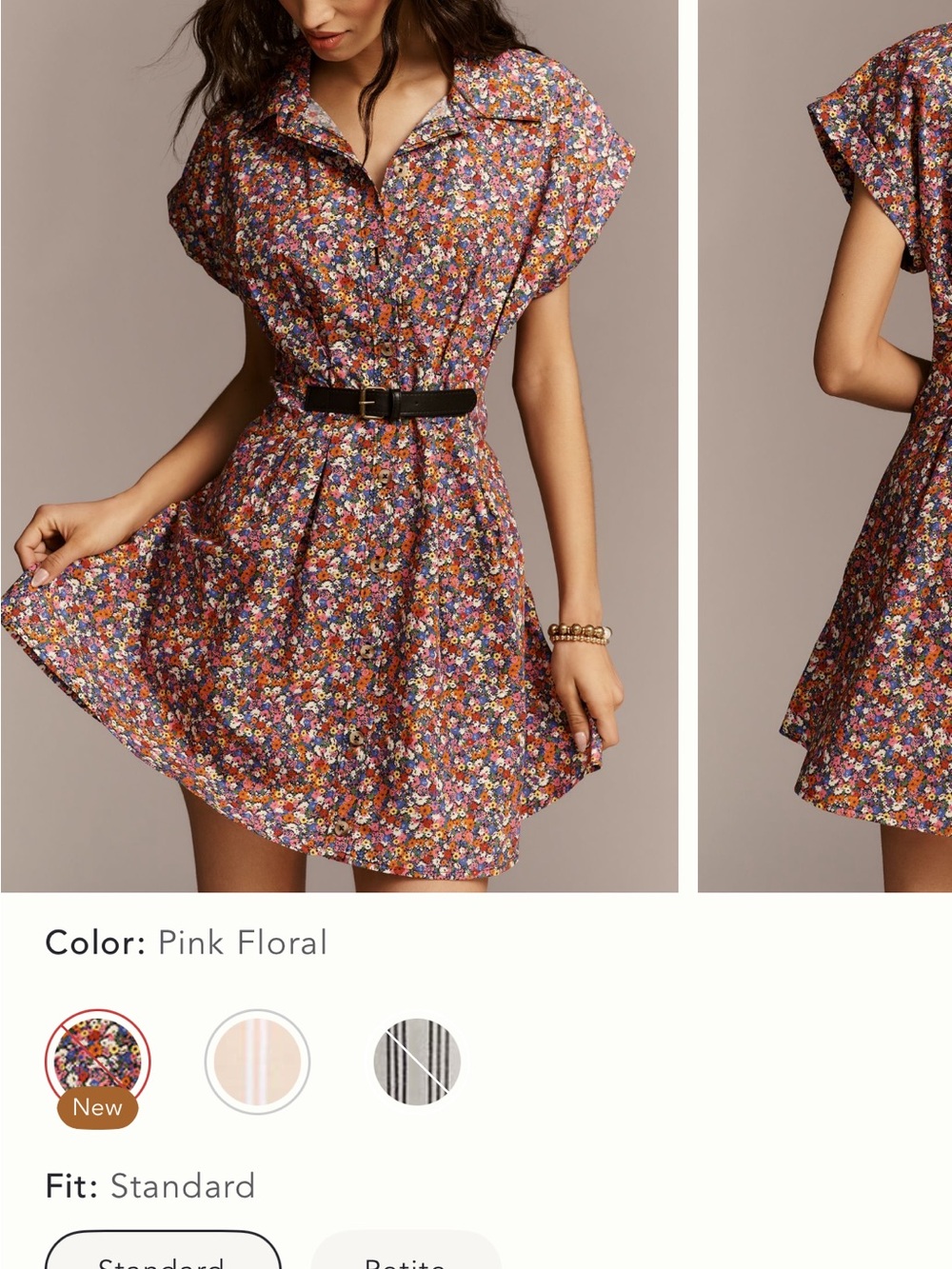 Anthropologie Faye Short Sleeved Belted Shirt Dress / Pink Floral